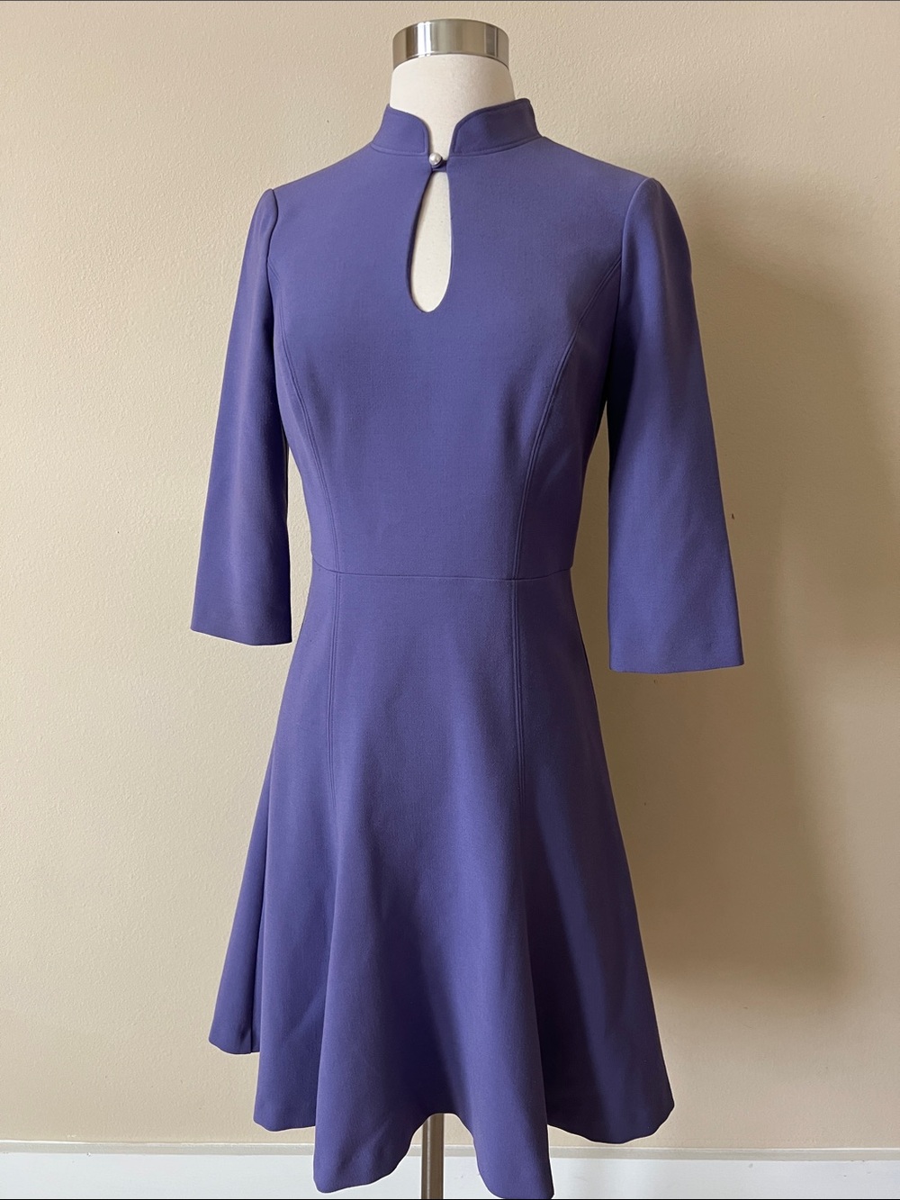White House Black Market Purple Fit-and-Flare Dress with Keyhole Neck